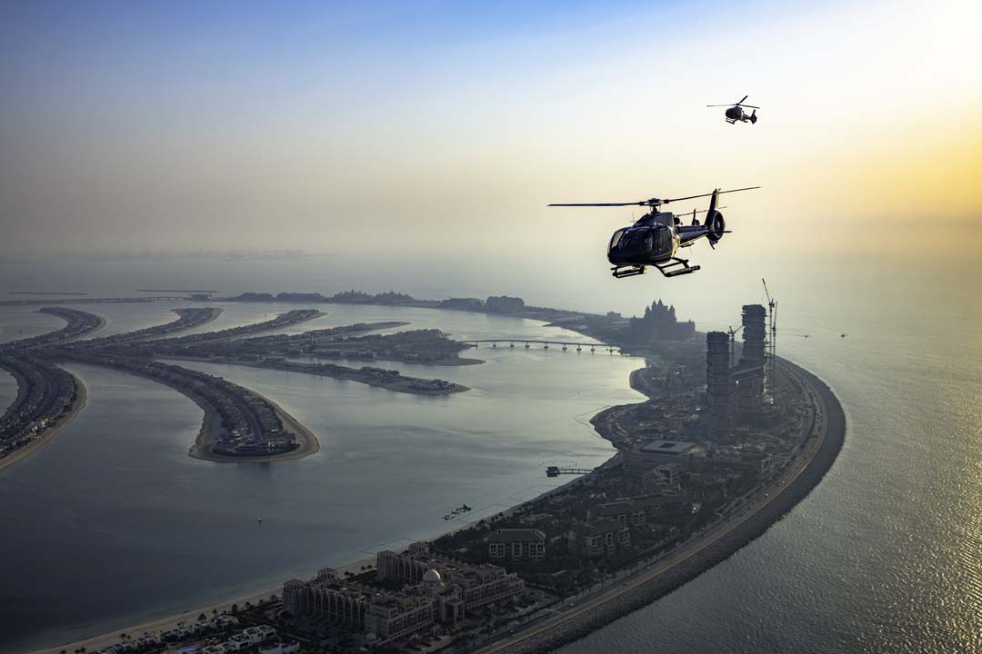 Helicopter flight from the Palm Island Dubai